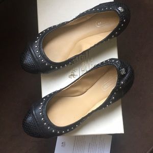 Black Leather Coach Flats- never worn.